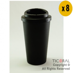 VASO TERMICO DE PLASTICO CAFE TIPO STARBUCKS NEGRO 300 CC X 8